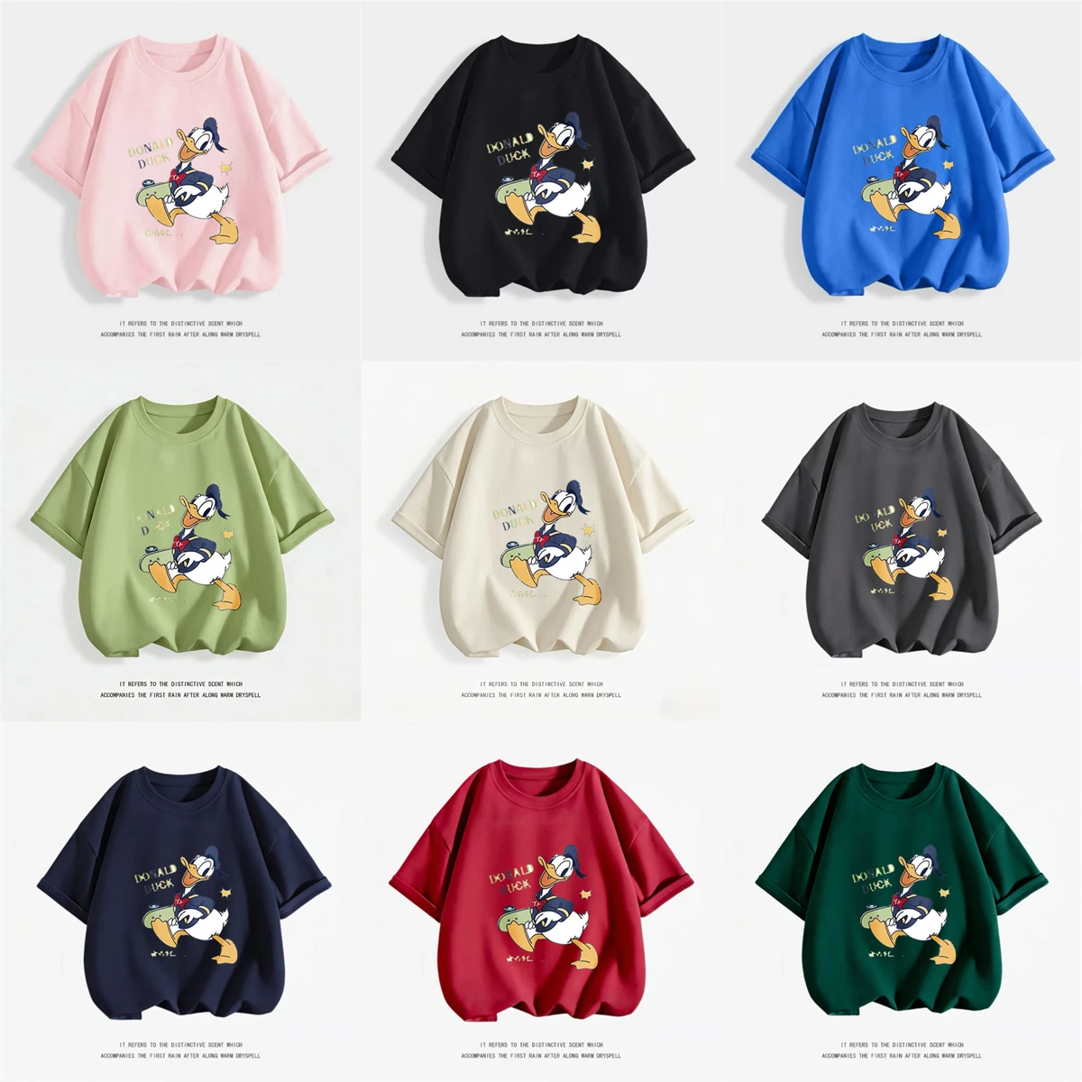 

Футболка с изображением Дональда Дака, топы с короткими рукавами и мультяшным принтом, летняя новая стильная одежда для девочек и мальчиков, базовая рубашка с круглым вырезом из чистого хлопка