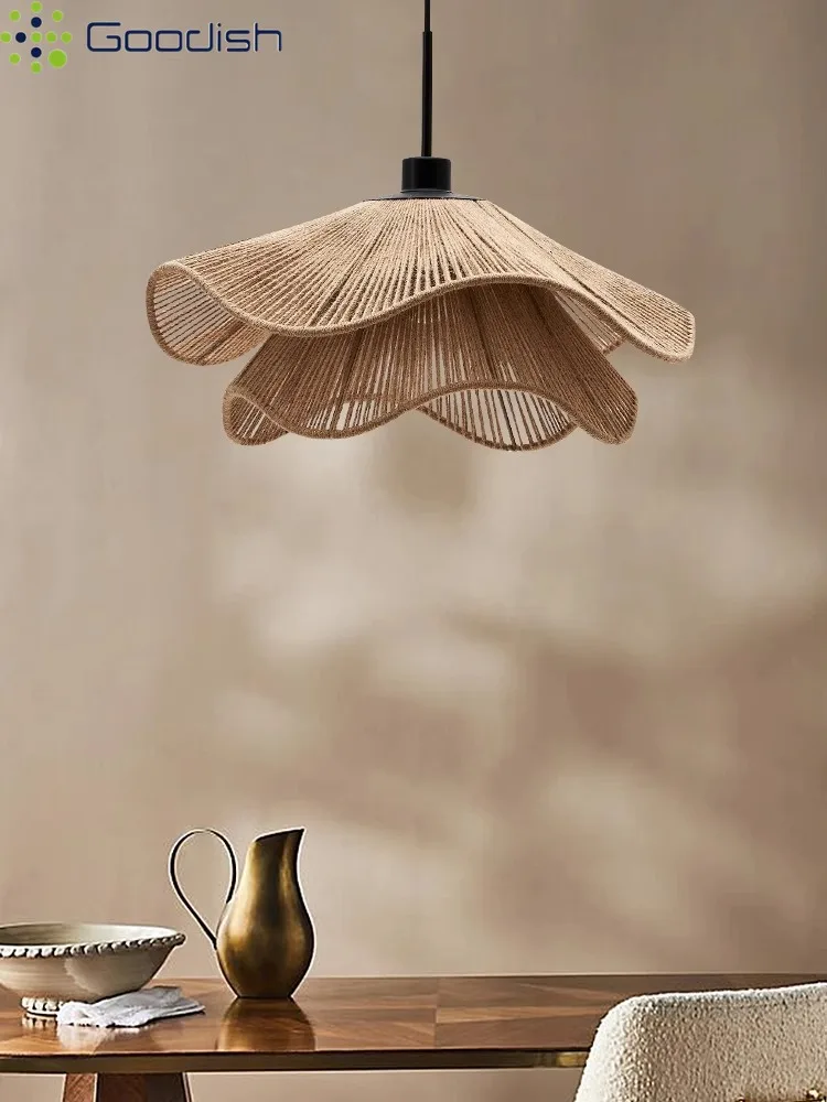Modern Minimalist Nordic Lotus Leaf Straw Shaped Hat LED Pendant Light Art Creative Lamps for Kitchen Home Decoration Chandelier