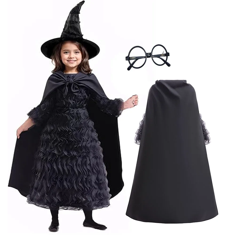 

Wicked Elphaba Dress black Halloween performance costume girl wizard cosplay party dress+hat+glasses Birthday dress up