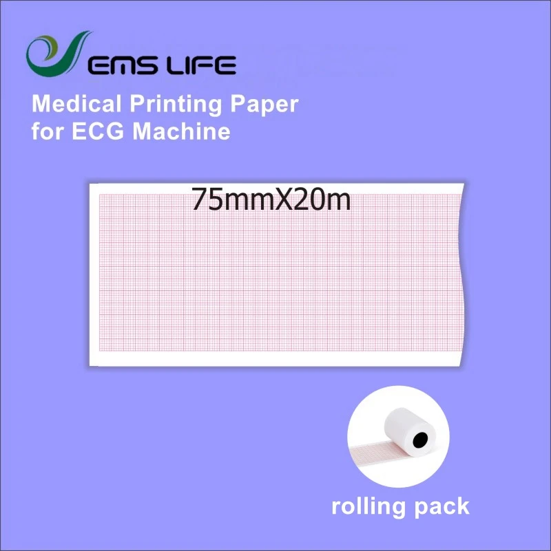 medical printing paper compatible for patient monitor EKG machine 75*20 rolling 10pcs packing