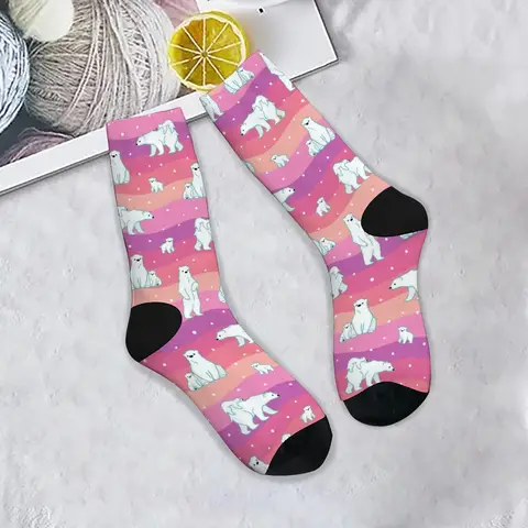 Cute Cartoon Polar Bear Print Men's Socks Comfortable Breathable Non-slip Casual Socks Novelty Harajuku Crew Socks Party Gift