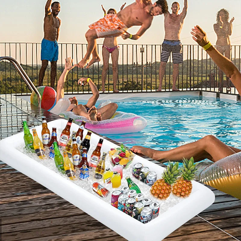 PVC belüftetes schwimmendes Floß auf Wasser Spaß Outdoor Pool Party Pool aufblasbare Gefrier schrank gefrorene Getränke Obst Lebensmittel aufblasbare Tabletts