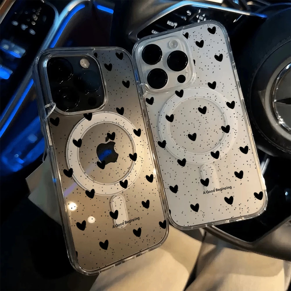 Einfache Herz-Polka-Dot-Stoßfeste Hülle für iPhone 15 17 Pro Max Hüllen iPhone 11 12 13 ProMax 14 16 Plus 16E Klare Magnetische Abdeckung – Detail 9