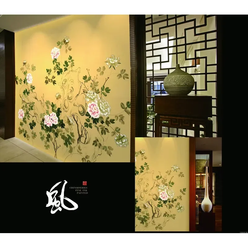 Chinese Floral Hand Painted Non-woven Mural Wallpapers-in-china