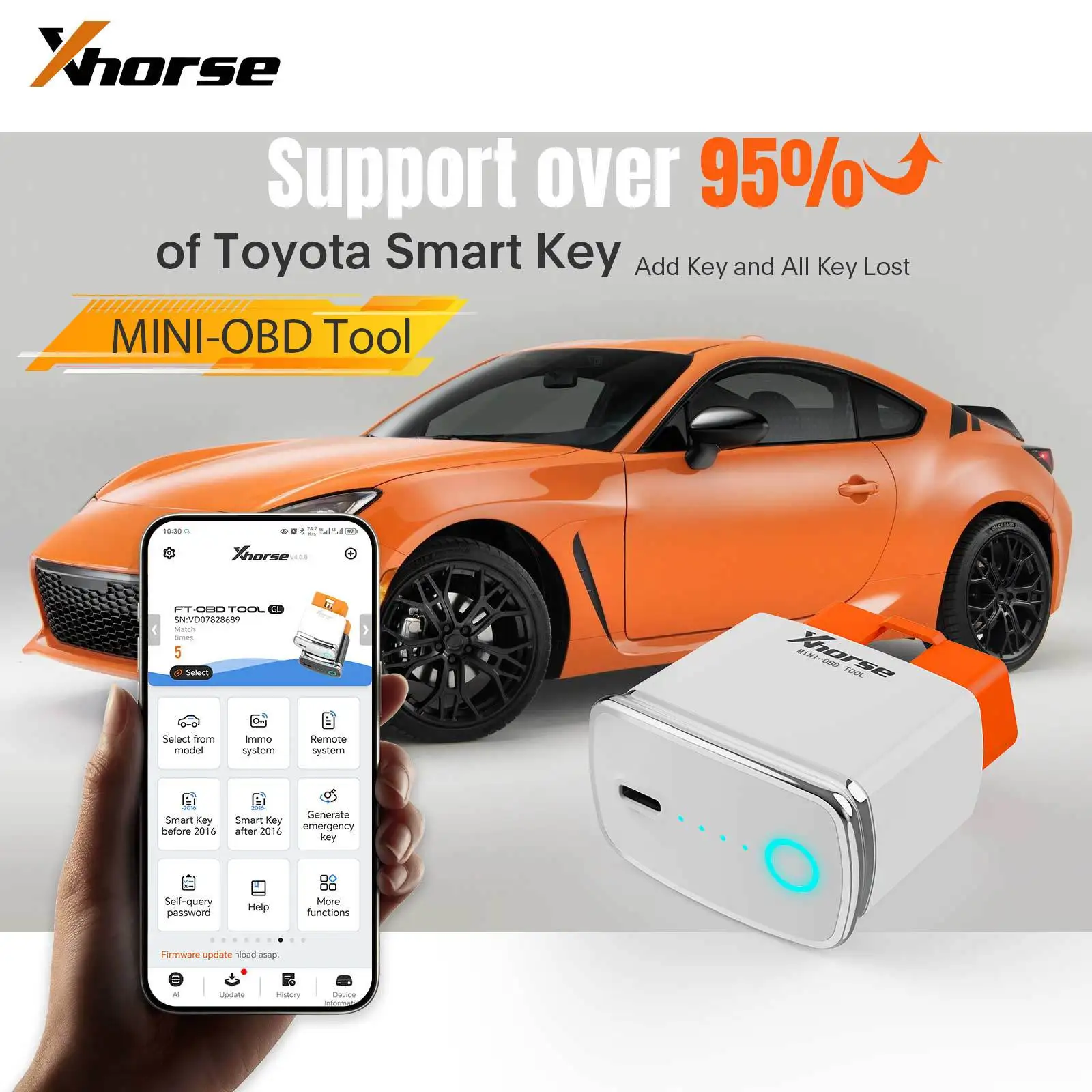 

Xhorse MINI OBD Tool For Toyota Smart Key Generating XM38 Key Add Lost XDMOT0GL Car Remote Programming IMMO FT-OBD Test Function