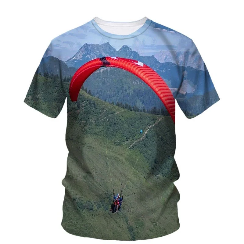 3D Outdoor Exercise Paragliding Printed T Shirt For Men Kid Streetwear Sports Short Sleeves Harajuku Gym Tee Shirts Tops Clothes