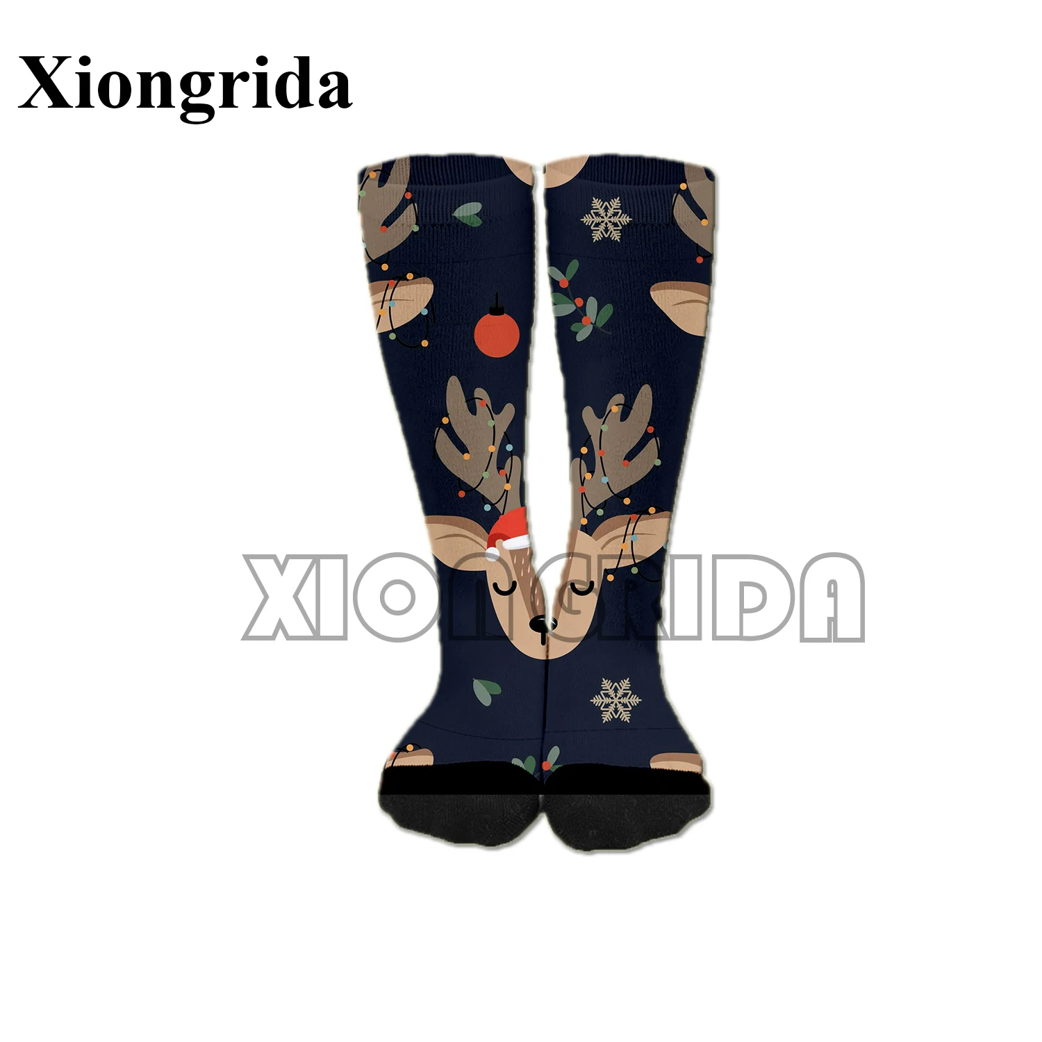 Christmas Hat Mens Socks Casual Holiday Fashion Elk Xmas Hat Lights Pattern Print Compression Midi Socks Unisex Long Socks New