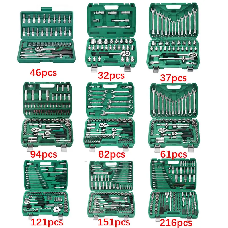 216 46 pcs  socket set tool kit Auto repair Herramientas Kit Spanner vehicles Tools set box Hand Tools socket wrench Socket Set