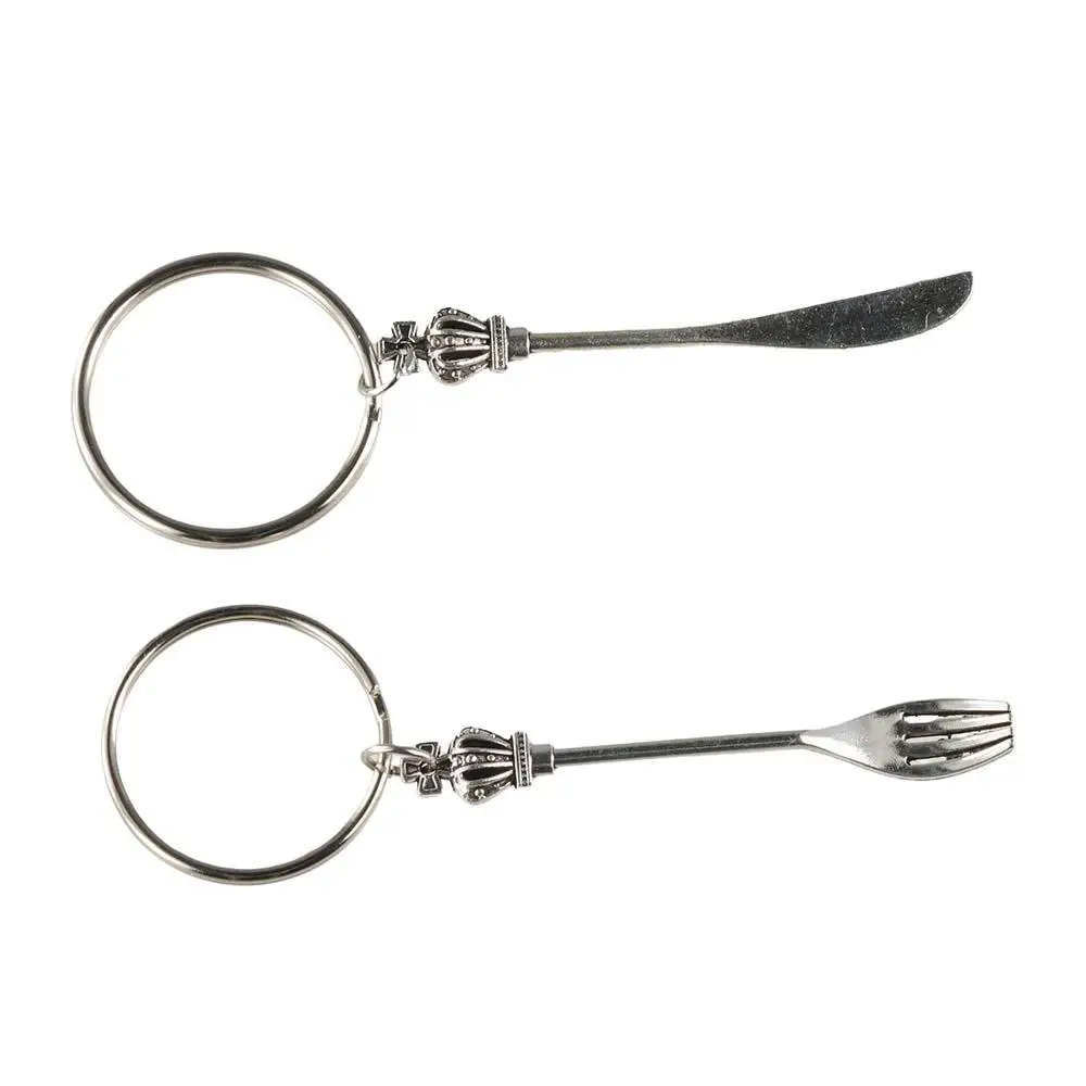 Ornaments Personality Metal Spoon Keychain Silver Color Vintage Metal Fork Keychain Unique Fashion Metal Fork Keyring Trinkets