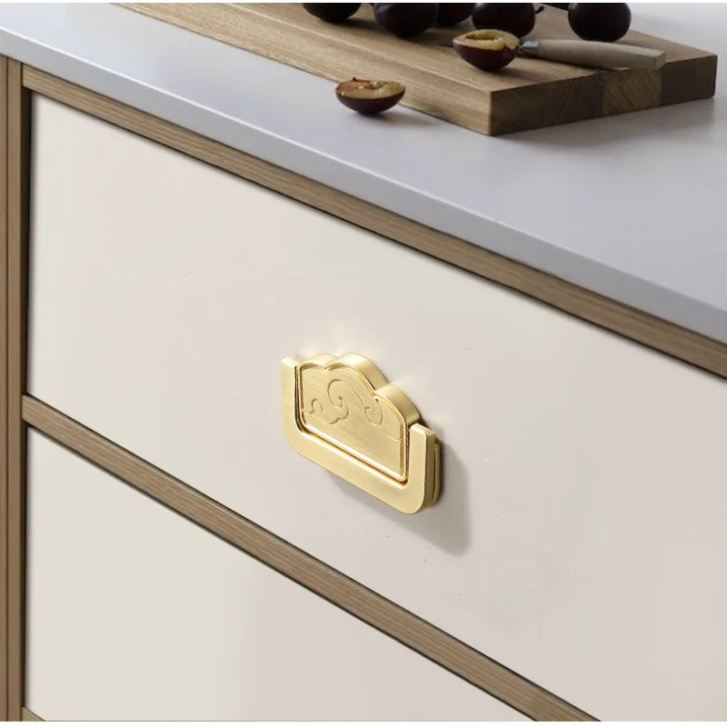 New Chinese-style drawer cabinet door invisible handle, surface-mounted pull ring cabinet single-hole handle, door handle bronze
