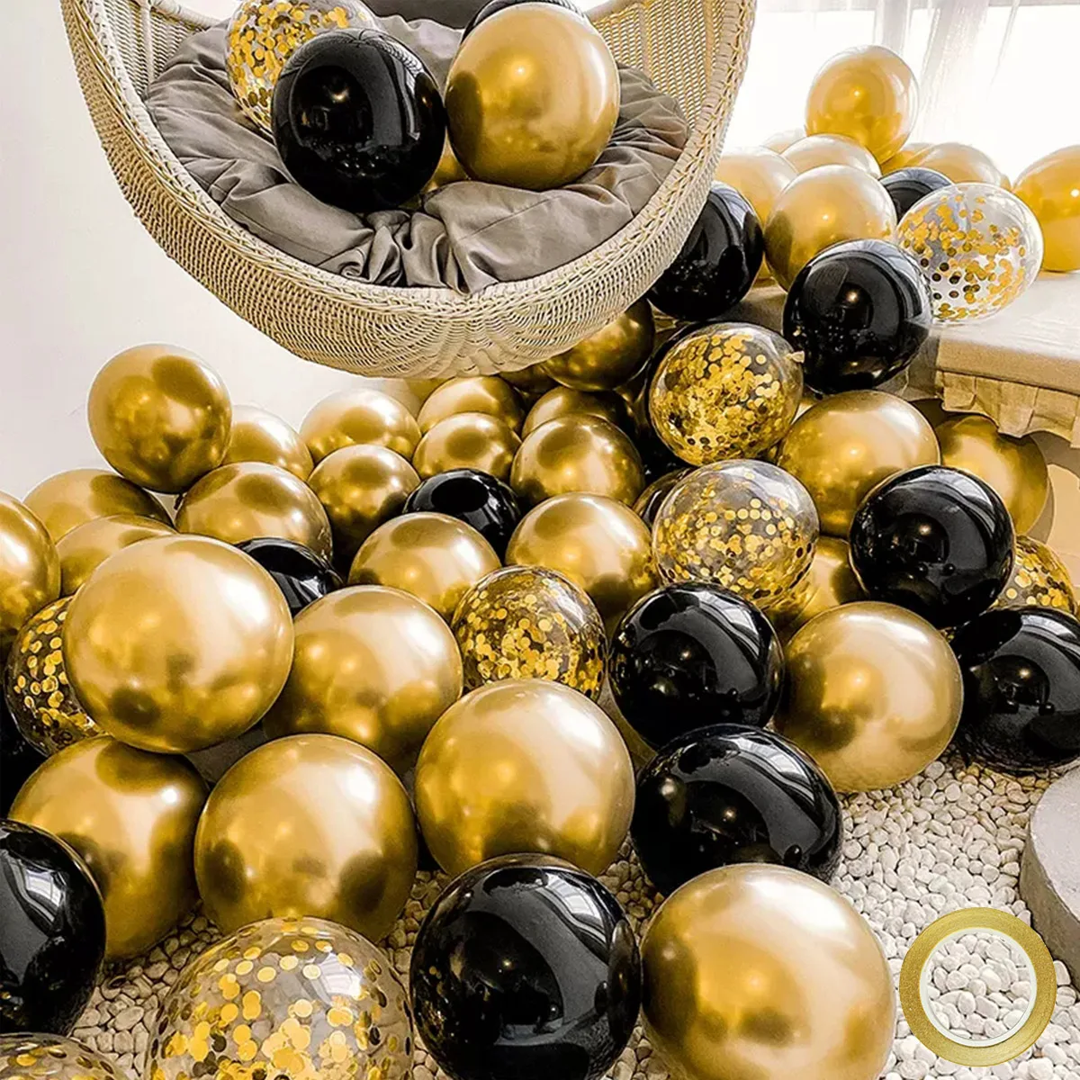 18pcs Mixed Gold Black Confetti Latex Balloons Kids Boy Adult Man Woman Birthday Party Decoration New Year Graduation Decor