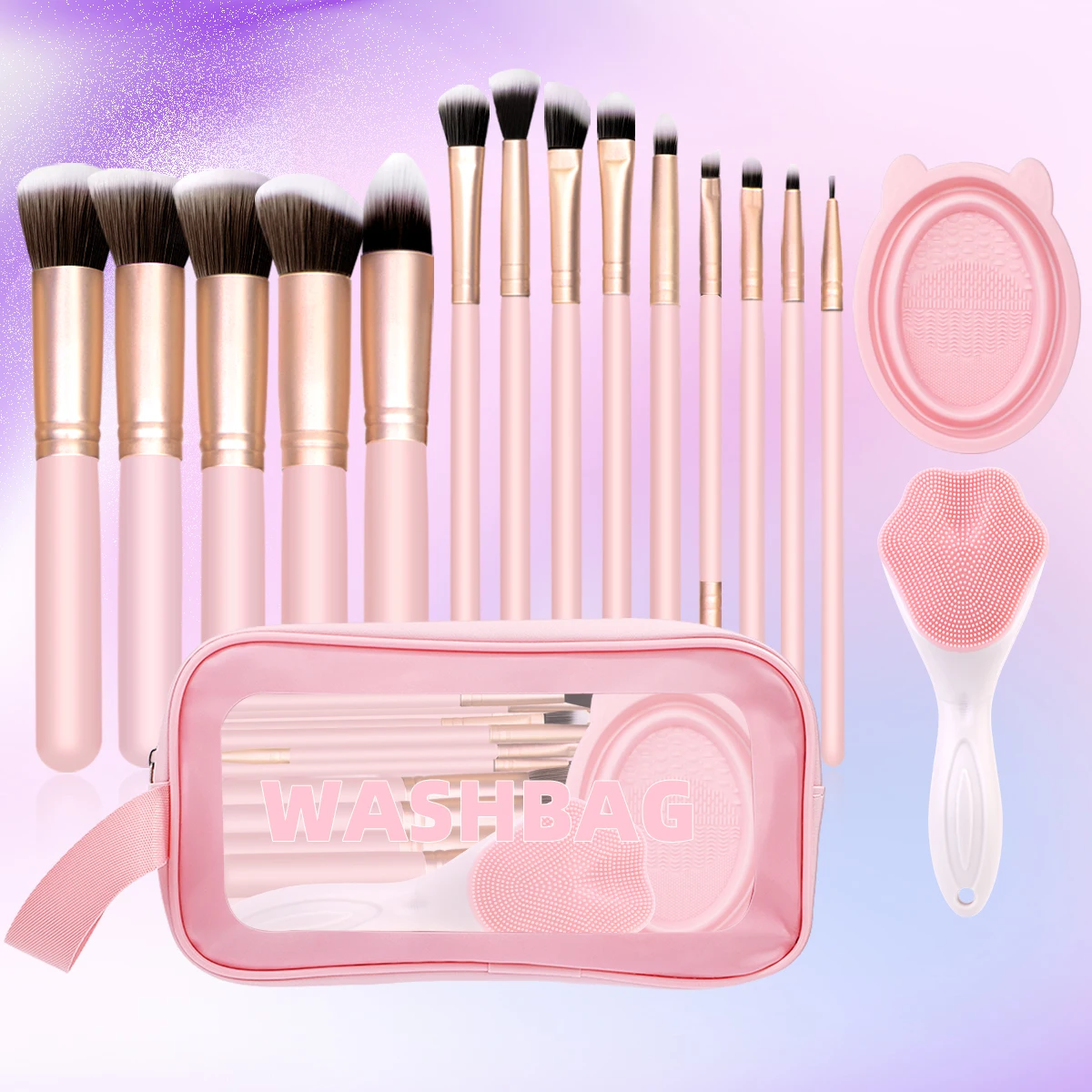 17-teiliges professionelles Make-up-Pinsel-Set für Damen, Make-up-Pinsel, Aufbewahrungstasche, Waschpinsel und andere Weihnachts- und Thanksgiving-Geschenke