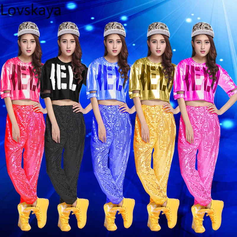 

Hip-Hop Jazz Dance Costumes Set Free Shipping Dance Dresses Women Dance Tops Pants