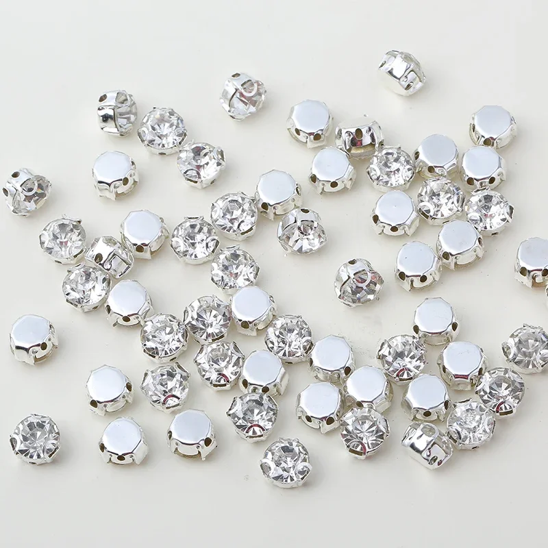 Top Grade 4mm-8mm 3D Claw Sew-on Clear Crystal Rhinestone With Hole Flatback Gold/Sliver DIY Sewing Strass Rhinestone Decoration