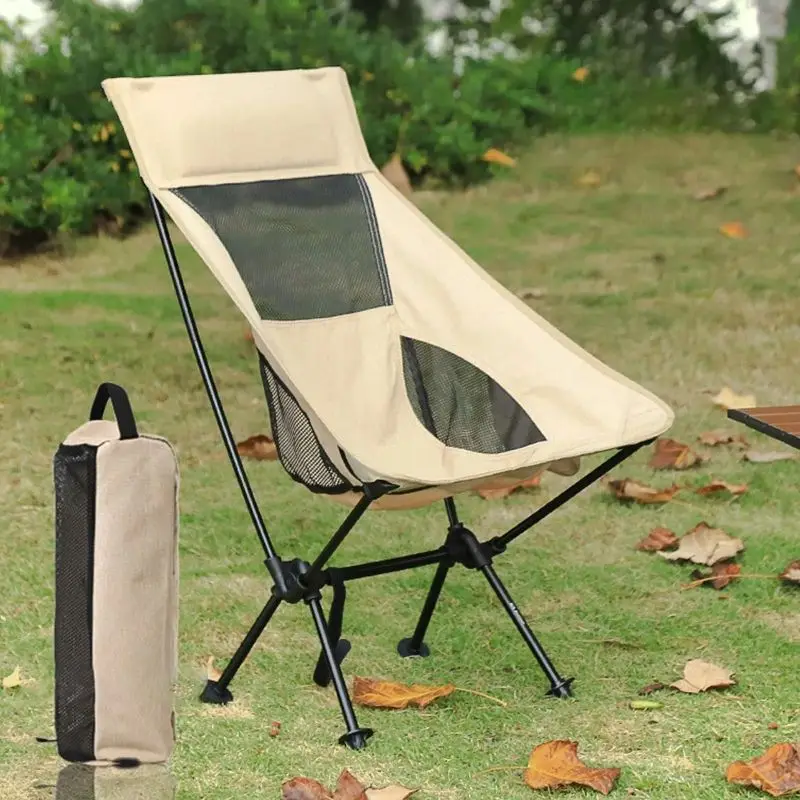 Outdoor Beach Chair with Head Rest, Moon Leisure Portable Stable Comfortable Folding Chair for Camping, Hiking, Carry Bag