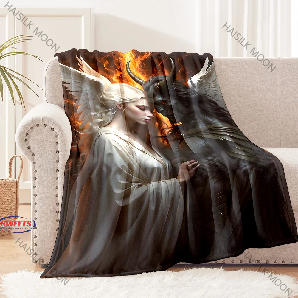 Black and White Angel Devils Printed Blanket Bedroom Living Room Sofa Nap Office Camping Shawl Blanket Luxury Gift Fast Shipping