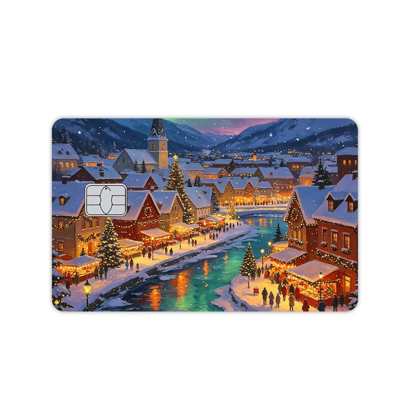 Vintage Christmas Snow Town DIY Credit Card Stickers Decoration Women Men Party Decals Fashion Matte Decoration Patch Film Skin