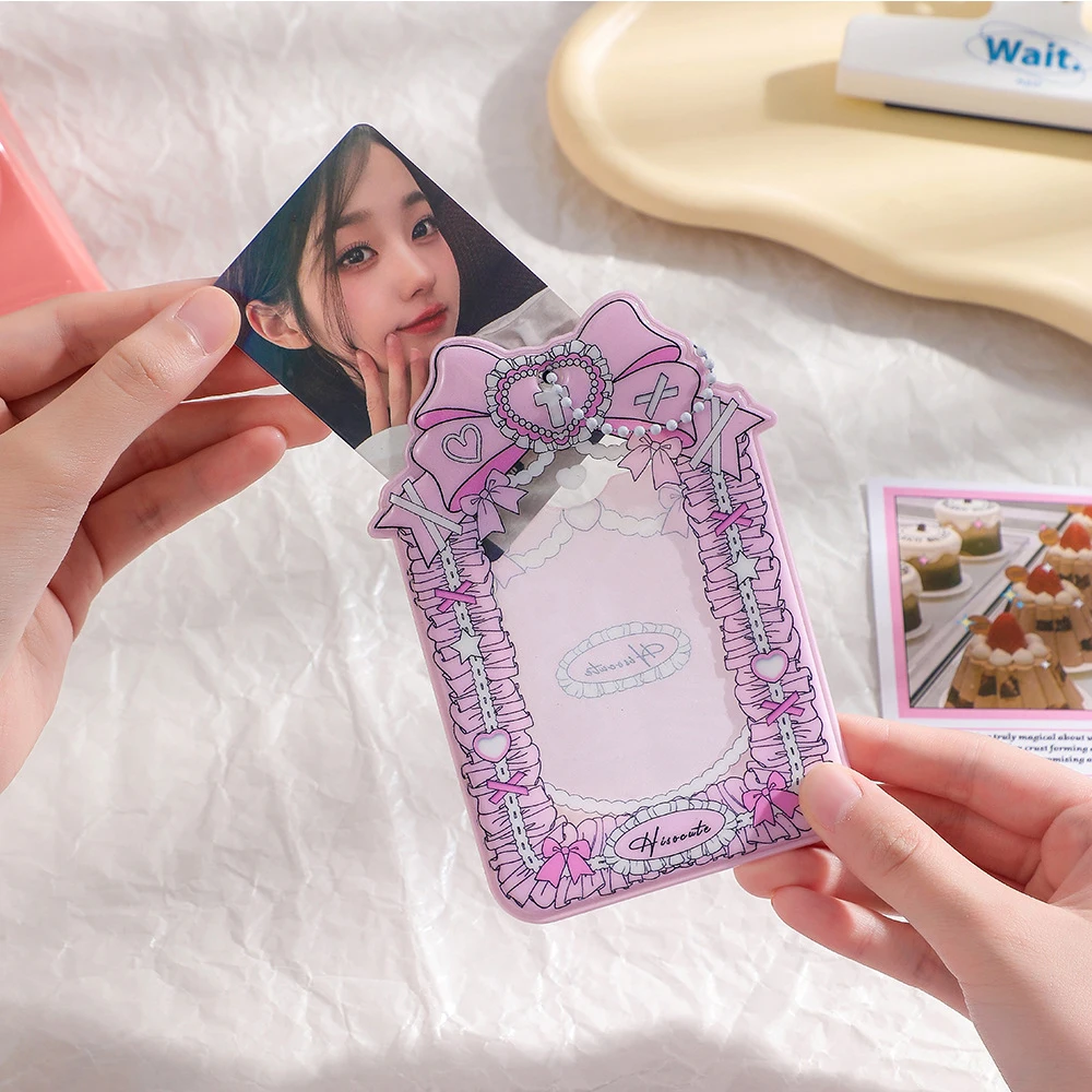 INS Transparent Idol Photo Sleeves 3-inch Frame Bow Photocards Protector Keychain Bowknot Bag Pendant Photo Card Storage Book