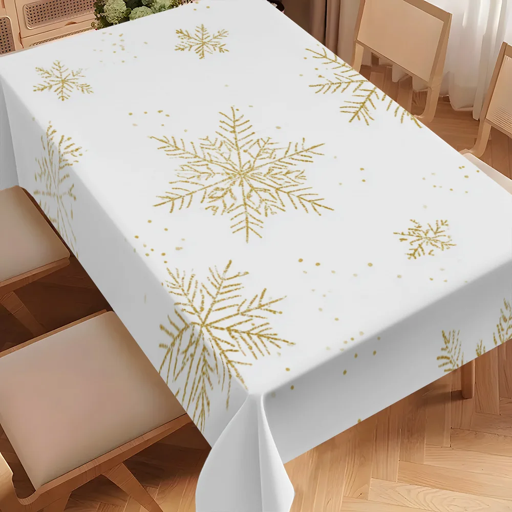 Elegant Gold Snowflake Waterproof Tablecloth for Dining Room Party Decor Spill Proof Table Cover Linen