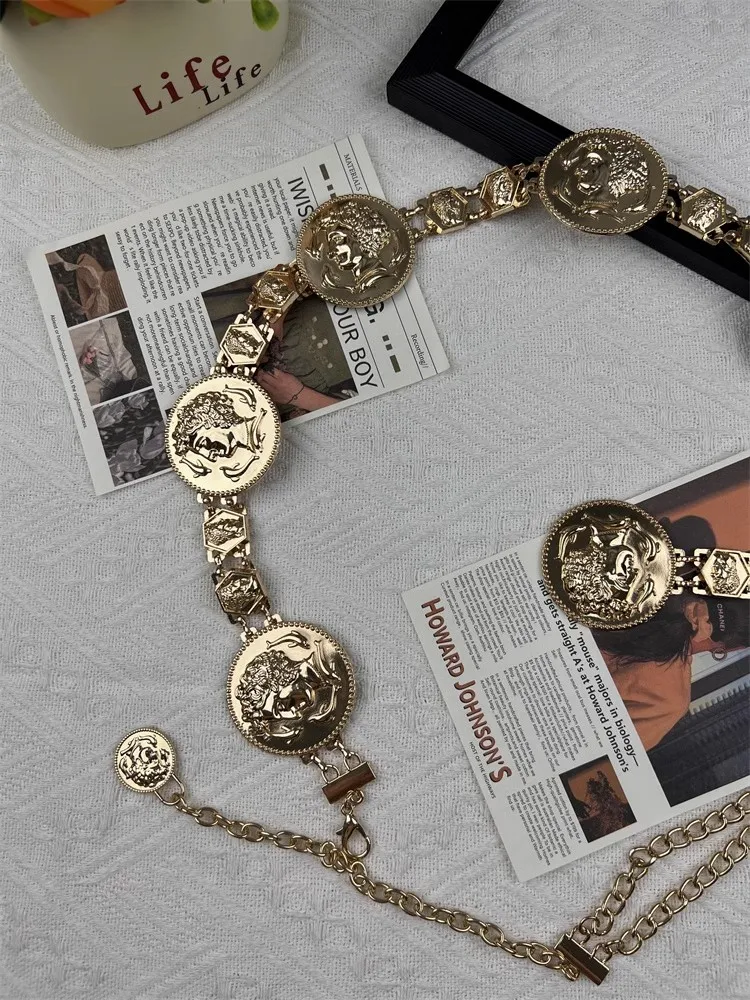 여성 패션 골드 메탈 체인 코르셋 여성용 허리띠 코트 웨이스트밴드 드레스 장식 와이드 벨트 J687