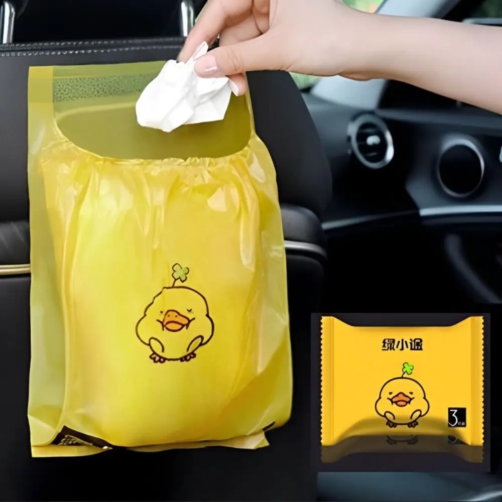 Cartoon Duck Car Mounted Garbage Bag Foldable Self-adhesive Storage Cleaning Bag Disposable Auto Hanging Garbage Bag for Car