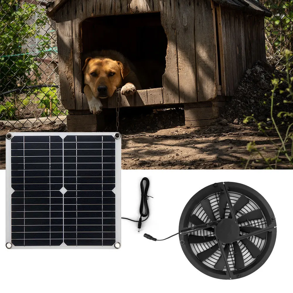 Solar Exhaust Fan Kit 25W IP65 Waterproof Outdoor Air Circulation Vent Cool Fan for Chicken Coop Greenhouse Dog House RV Storage
