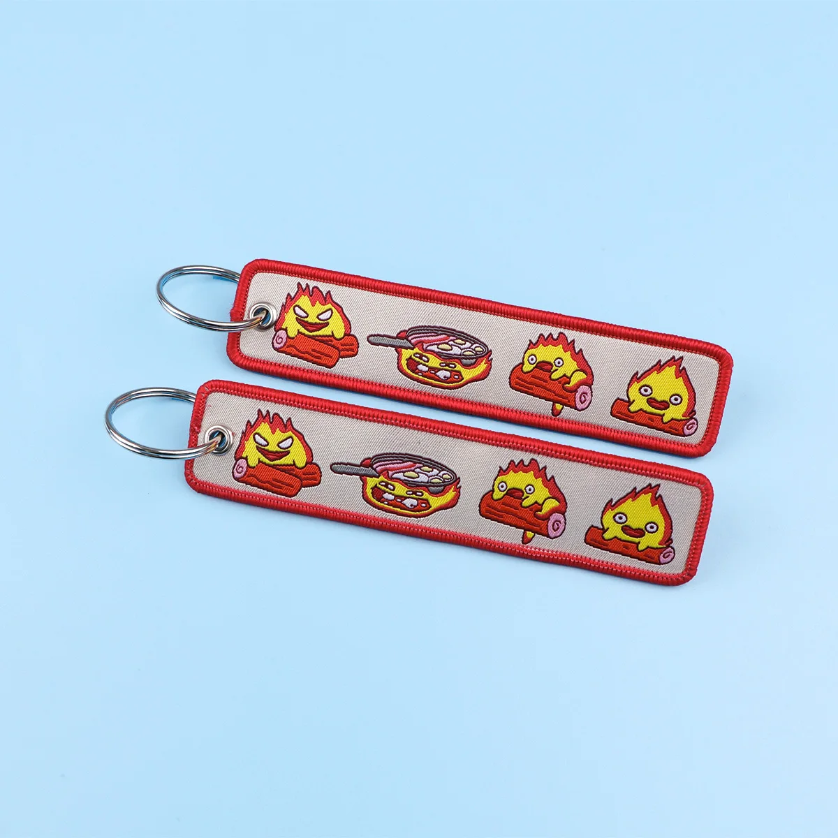 Anime Fire Embroidery Key Fobs Cute Key Tags Keychains for Motorcycles Cars Keyring Cosplay Accessories Bag Decoration Gifts view 4
