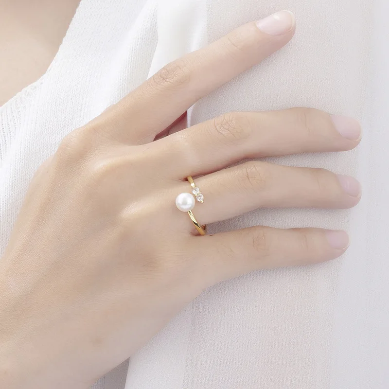 10PCS Freshwater pearl diamond ring ladies ins small fresh adjustable ring DIY jewelry manufacturers wholesale