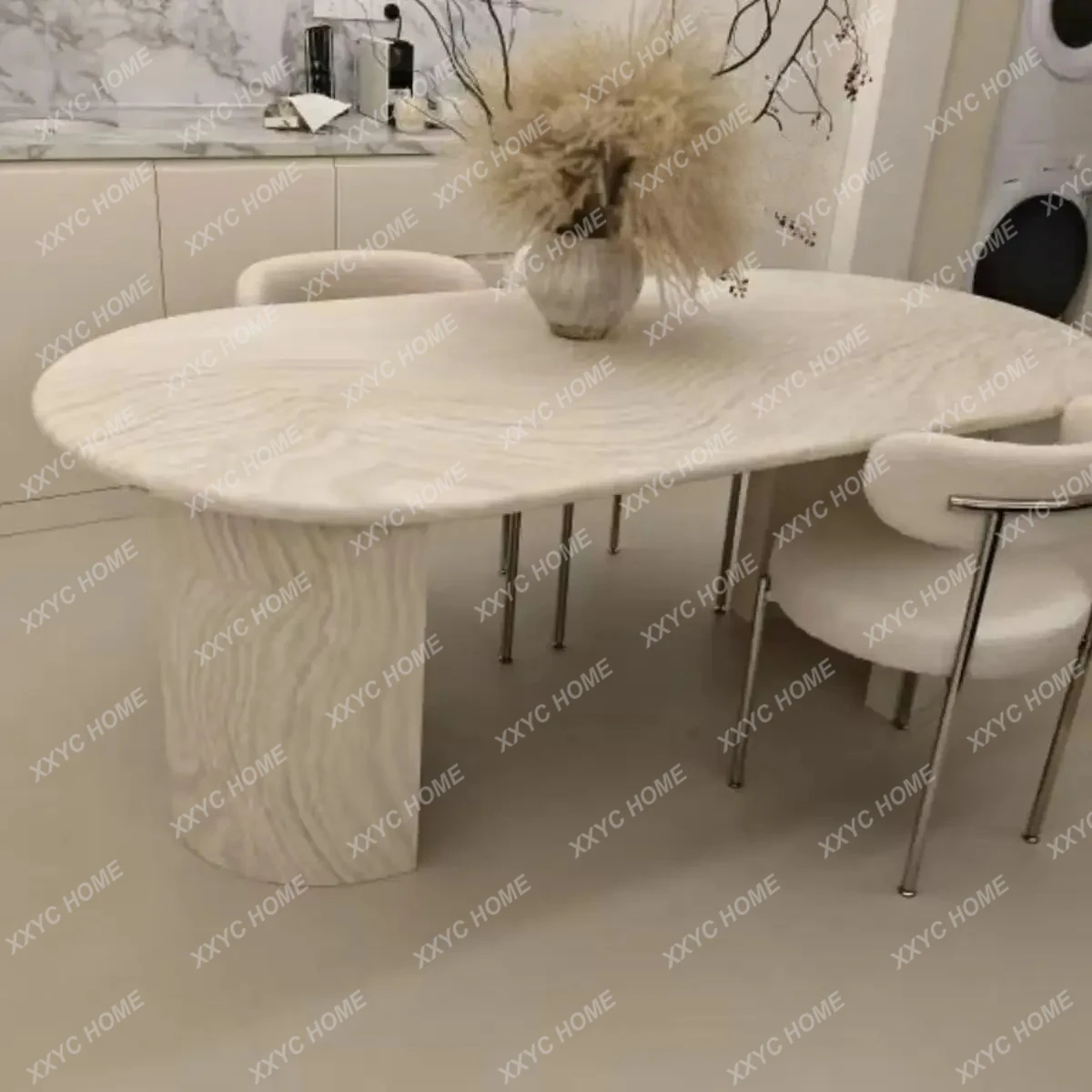 Long Dining Table Creative Travertine Table C-shaped Table Legs Low Key Luxury Waist Marble