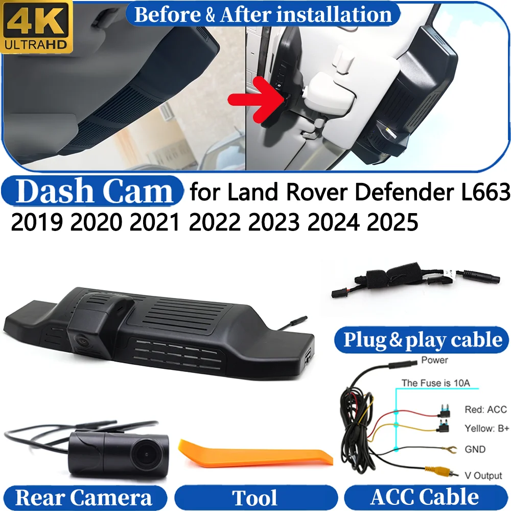 Dash Cam for Land Rover Defender L663 2019-2025 Front＆Rear DVR Dashboard Camera Video Drive Recorder Night Vision Parking Mode