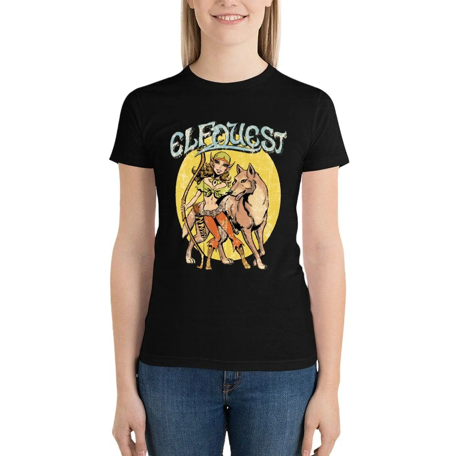 ElfQuest: Vintage Nightfall (Distressed) T-Shirt graphics animal print shirt for girls clothes for woman