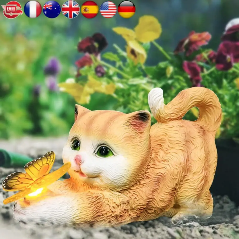 

Солнечная садовая статуэтка кошки, подарок на новоселье, украшение для улицы с кошкой, держащей бабочку, для мамы, бабушки