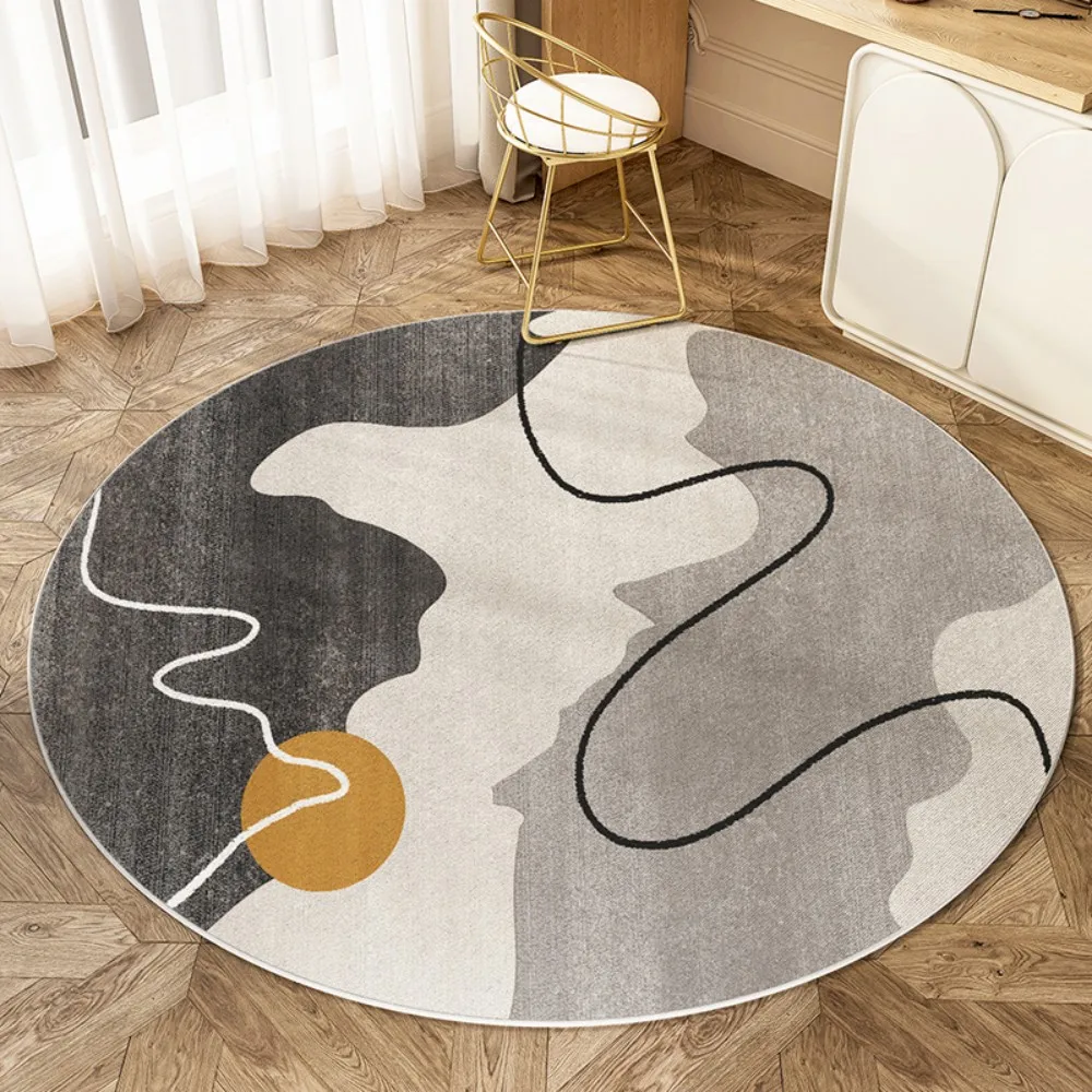 Nordic Colored Line Round Carpet – Non-Slip Computer Chair Mat for Study & Bedroom, Dirt-Resistant & Easy to Clean Home Decor