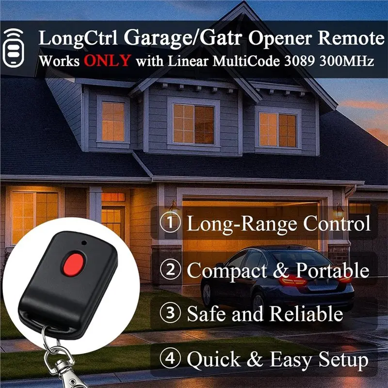 Feb.Garage Gate Door Opener Replacement Remote Control 300Mhz 10 Dip Switch 2Pcs For Linear Multicode Models 3089, 3070, 308911