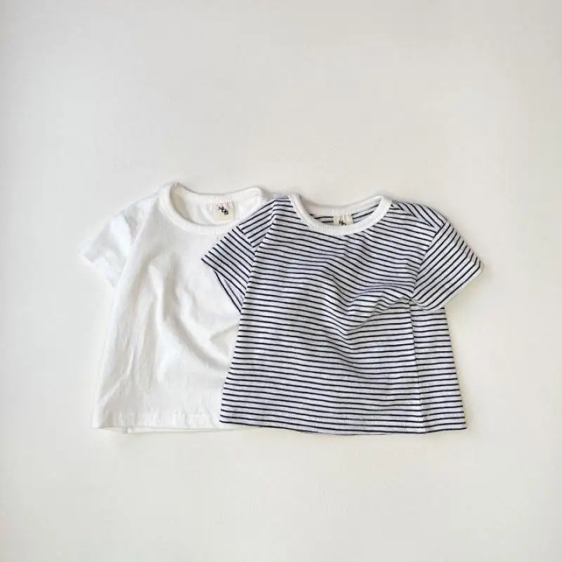 

2025 Summer New Baby Short Sleeve T Shirts Infant Boy Girl Versatile Cotton Bottoming Shirts Toddler Casual Striped Tees