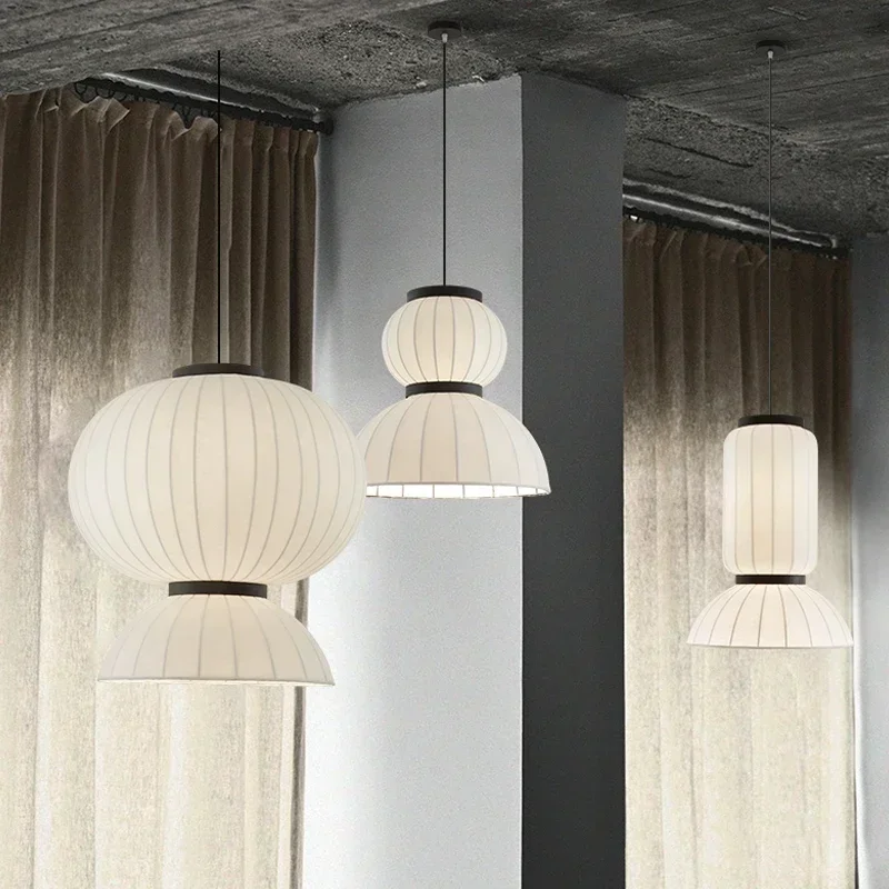 Minimalist Silk Led Chandelier Nordic Wabi Sabi B&B Restaurant Bar Bedroom Dining Room Pendant Lights Loft Hanging Lamp Fixture