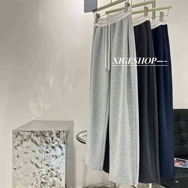 ارتفاع الخصر واسعة الساق السراويل الرياضية الأمريكية الربط عارضة نمط جديد الشارع أزياء ربيع الخريف فضفاضة تناسب السراويل