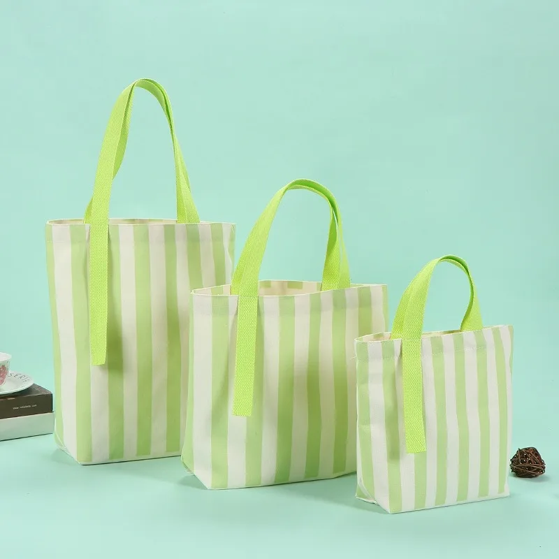 Custom Logo 1pcs Colorful Striped Canvas Tote Bag Large Capacity ShoppTote Bag Advertising Promotional Bag Souvenir Canvas Bags