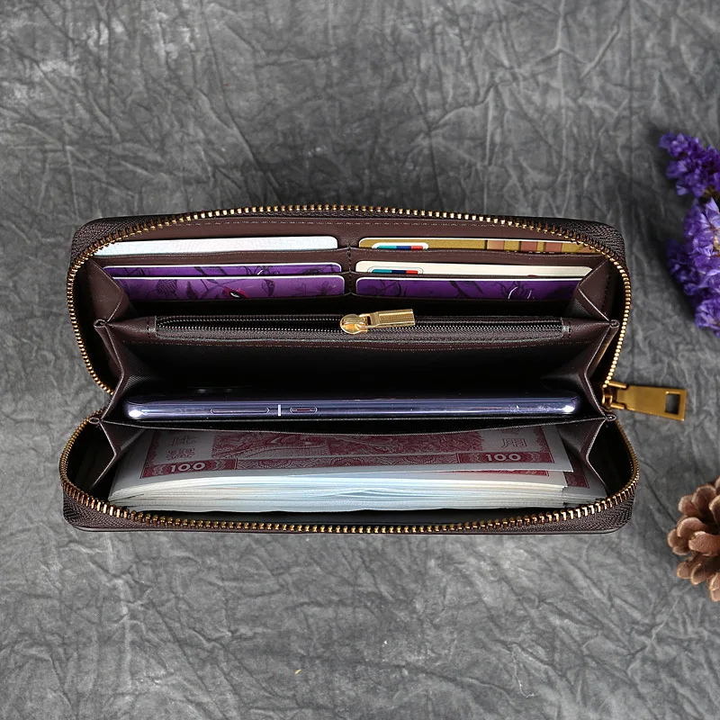 Women's Genuine Leather Retro Wallet With Dragonfly Embossed Long Handbag Cowhide Large Capacity Women's Wallet Card Bag