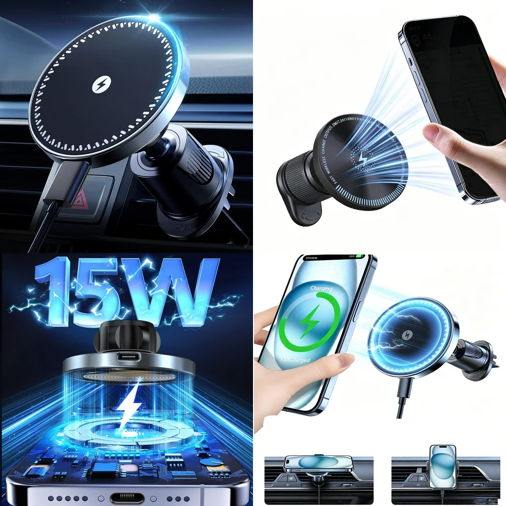 2026 New Electronics Products Trend Magnetic Wireless Car Charger Air Vent Car Phone Holder Consumer Electronics Accessories