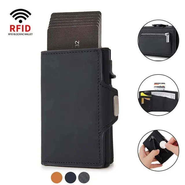 Etui na karty z włókna węglowego Rfid Portfele męskie Slim Thin Coin Pocket ID Bank Etui na karty kredytowe Aluminiowy minimalistyczny inteligentny portfel