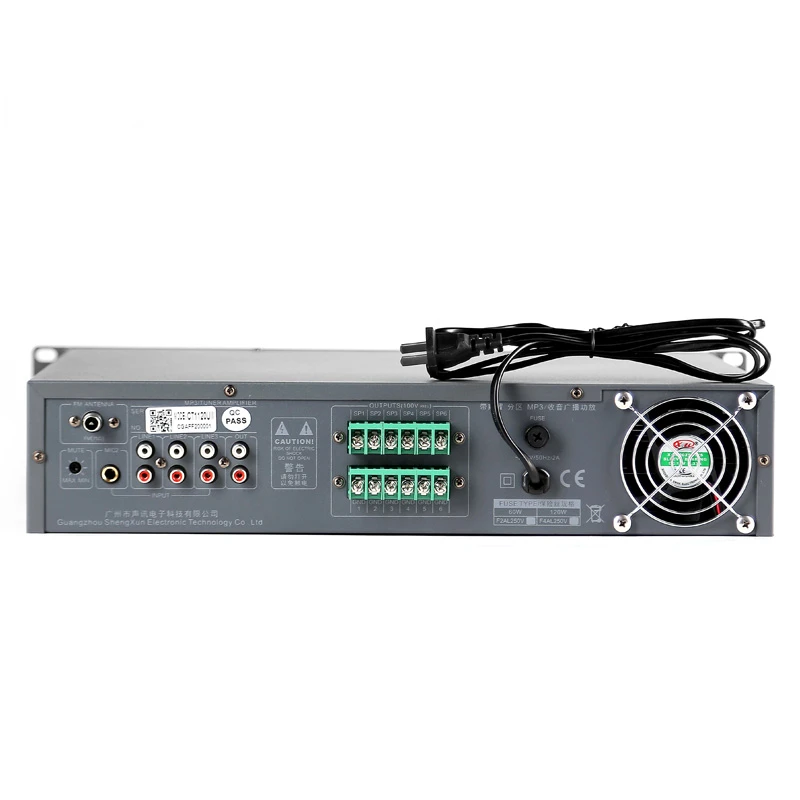 FM Mixer Amplificador de Endereço Público, 1 Canal, 100V, 6 Zone, Blue Tooth, USB