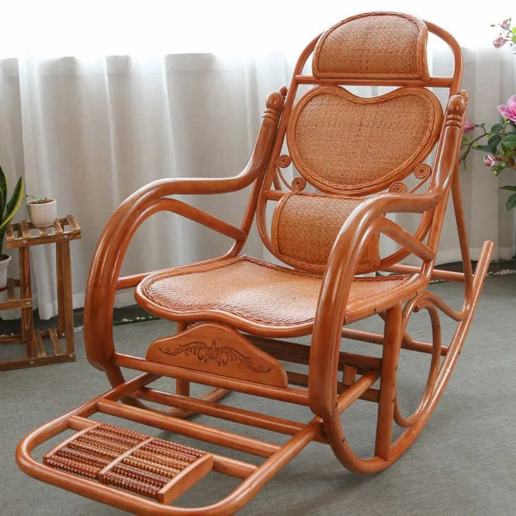 Rattan rocking chair adult leisure recliner rattan xiao real rattan free chair elderly solid wood rocking chair