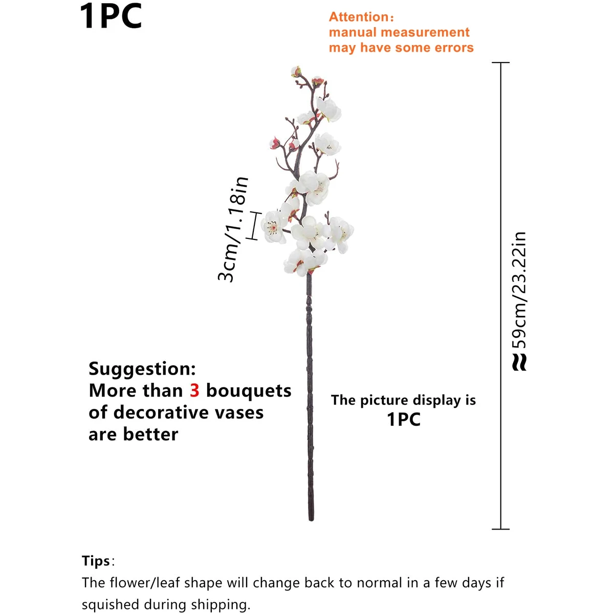 1pc Artificial Flowers Spring Plum Blossom Peach Branch Silk Flowers Home Wedding Party Decoration Christmas Wreaths Accessories