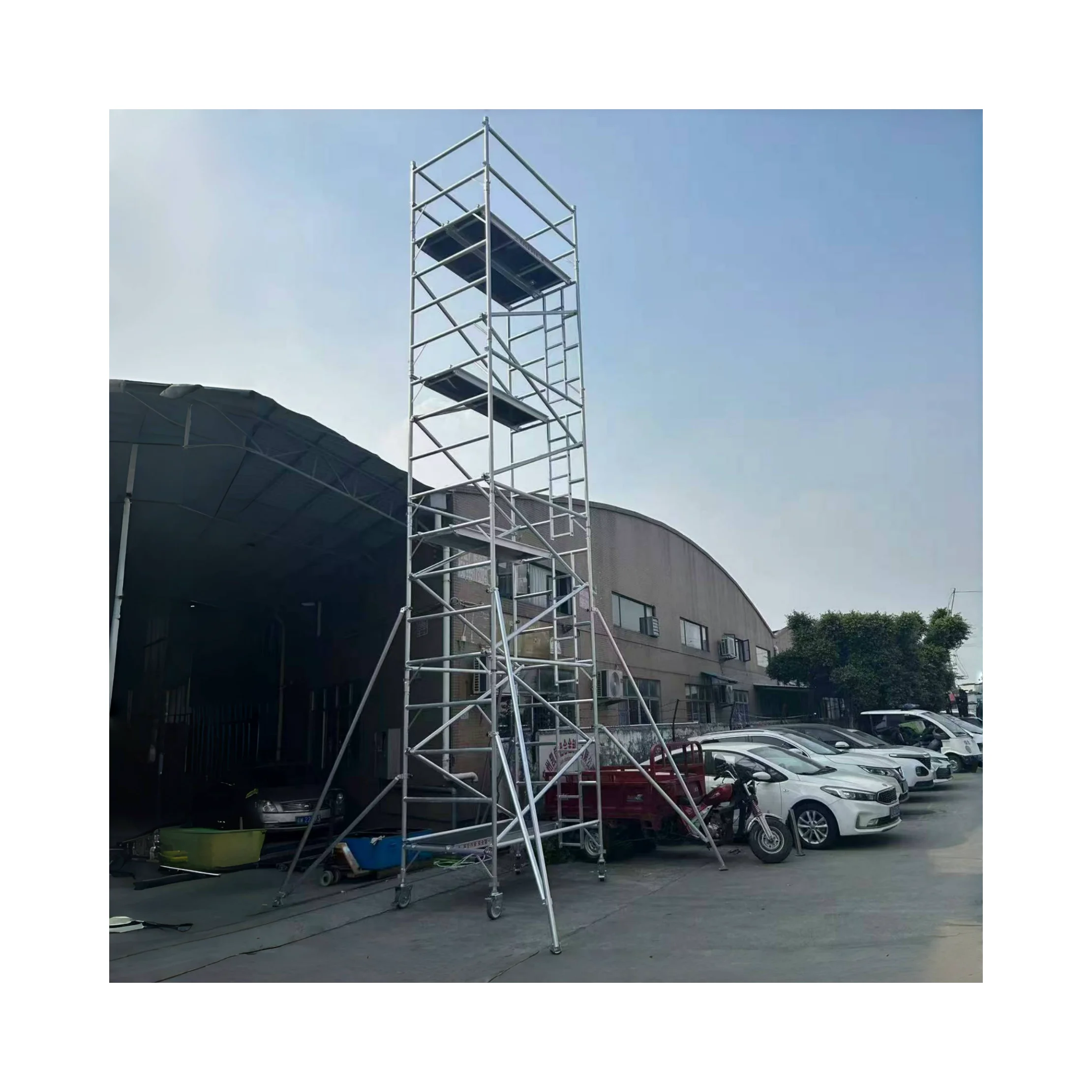 High Quality Professional Manufacturer Mobile Ladder Aluminium Scaffolding Sales Double Width Climb Ladder Scaffolding