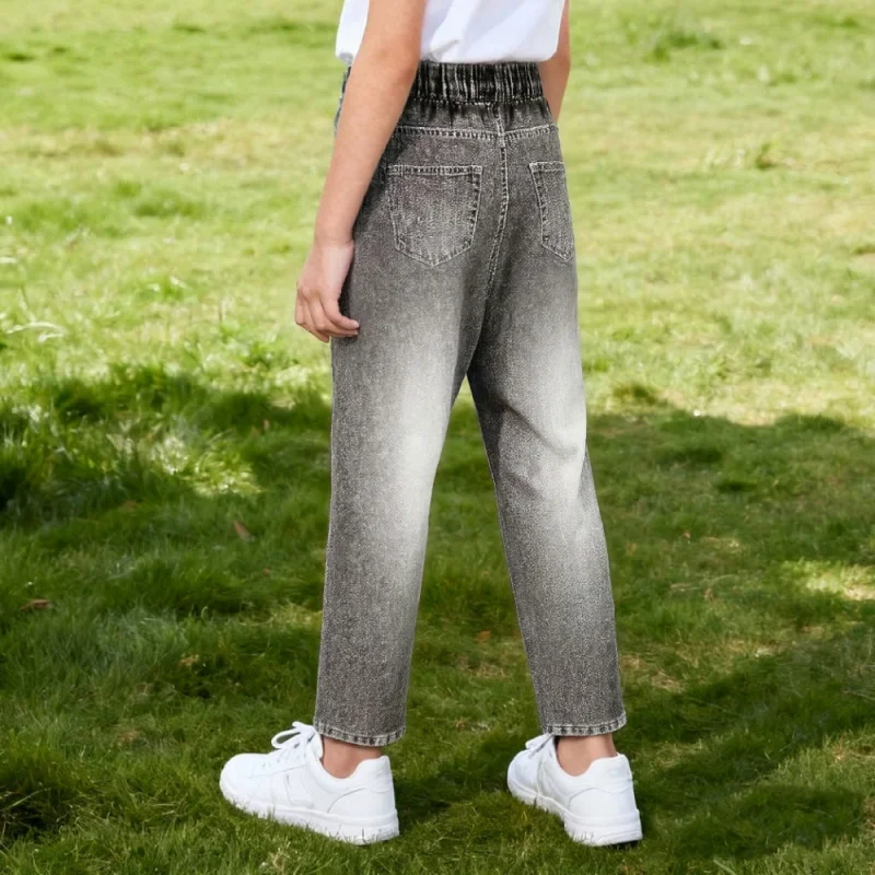 2025 Hot-selling Children's Color Graffiti Cartoon Printing, Girls' Elastic Waist Imitation Casual Imitation Denim Trousers