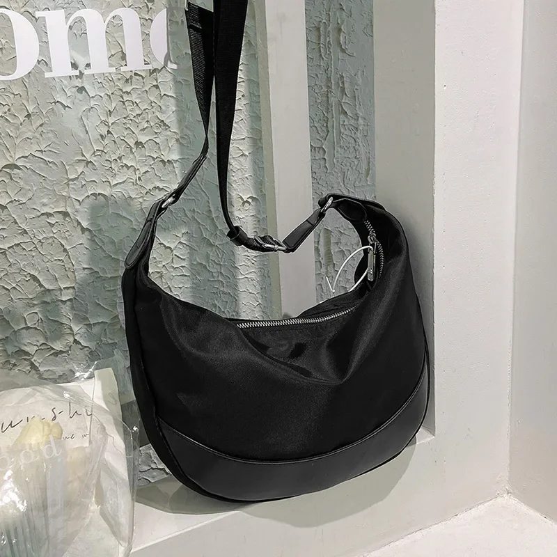 Bolso cruzado de un solo hombro para primavera y verano, bandolera negra de gran capacidad