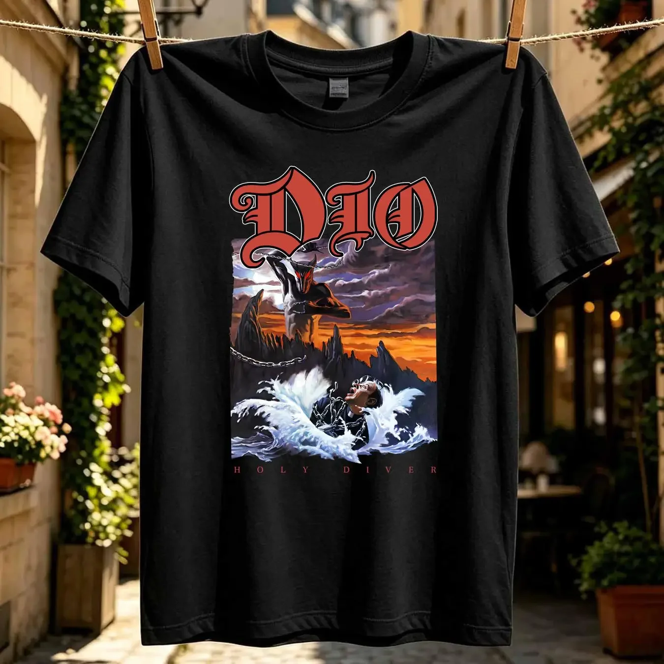 washed T Shirt DIO Holy Diver Mens Licensed Rock N Roll Music Band Retro New Black vintage Washed Slightly