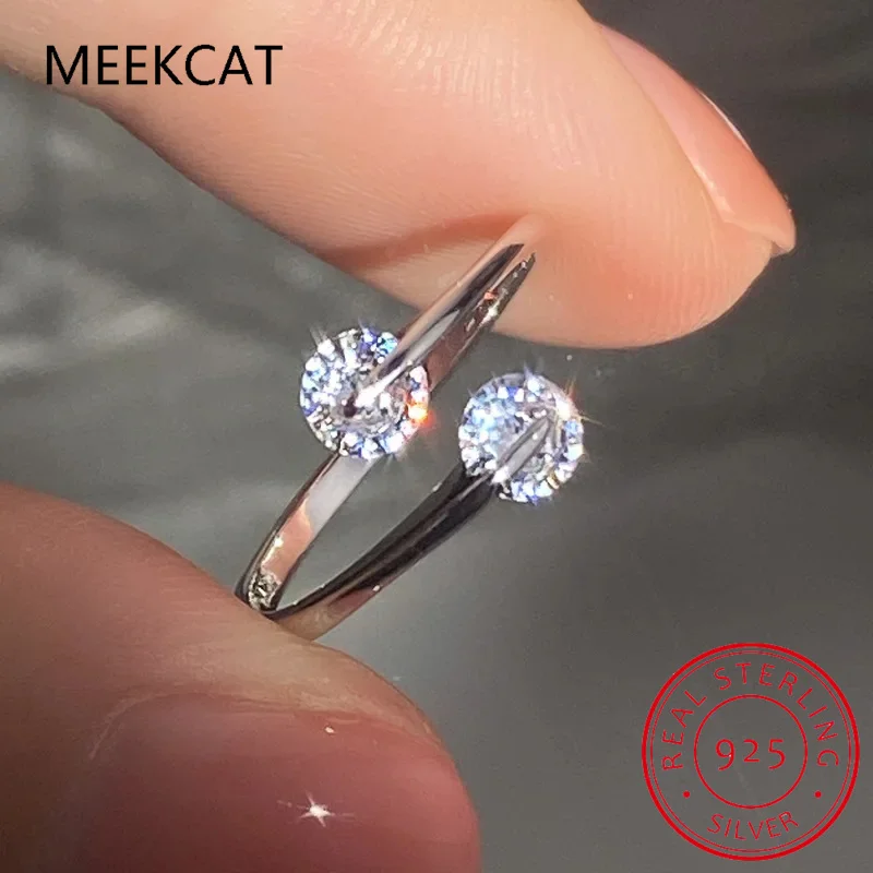 D Color Round Moissanite Rings 925 Sterling Silver Fashion Simple Ring Adjustable For Women Wedding Statement Jewelry Gifts