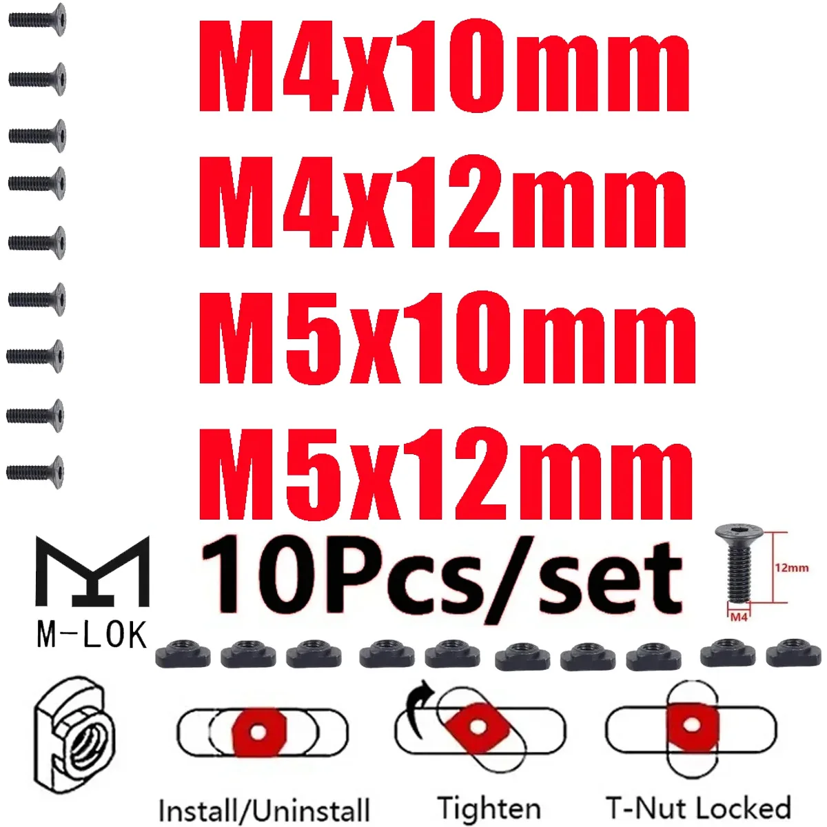 

10 Pcs/set M-LOK Cover Case M-LOK Screw and Nut Replacement Rail T-Nut Screw Replacement Set For MLOK Rail Keymod Protective Bag